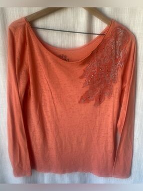 Mudd Coral Long Sleeve Scoop Neck Top